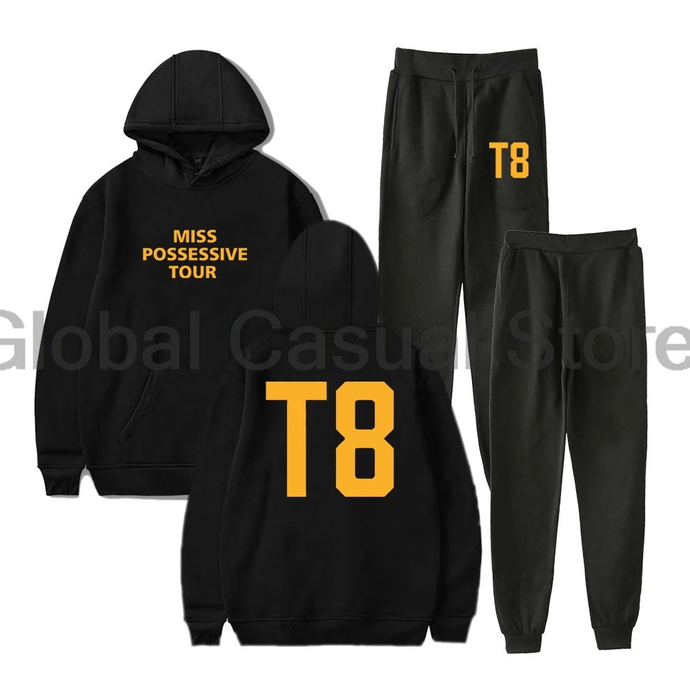 Tate McRae Miss Possessive Tour 2025 T8 Logo Hoodies Jogger Pants Two Piece Set Sweatshirt+Sweatpants Men Women's Set