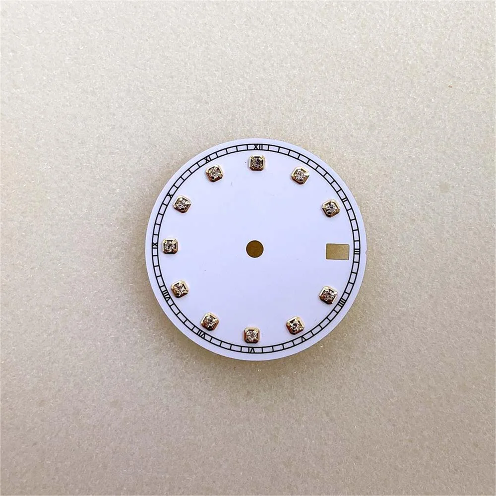 28.5 مللي متر شعاع الشمس الهاتفي حافة ذهبية حجر مطعمة علامات ساعة ، دائرة السكك الحديدية ، ل NH35/NH36 ساعة يد تعمل بالحركة الأوتوماتيكية لتقوم بها بنفسك أجزاء