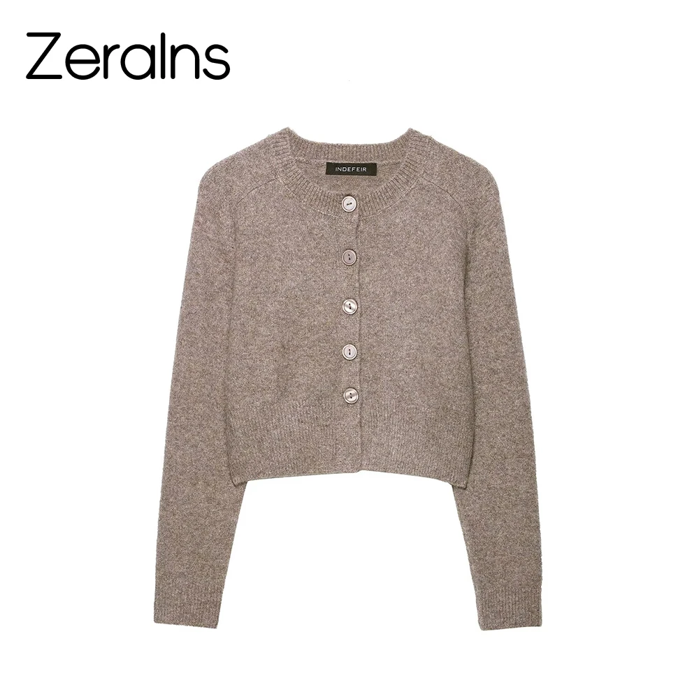 

ZERAINS 2025 осенний новый продукт, милое модное ленивое стильное вязаное пальто на пуговицах с круглым вырезом и длинными рукавами