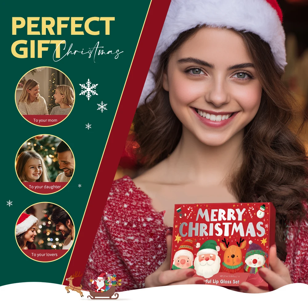 مجموعة ملمع شفاه ليكراين لعيد الميلاد مقاومة للماء ومرطبة تدوم طويلاً للعناية بالشفاه وملمع شفاه مثالي هدية عيد الشكر