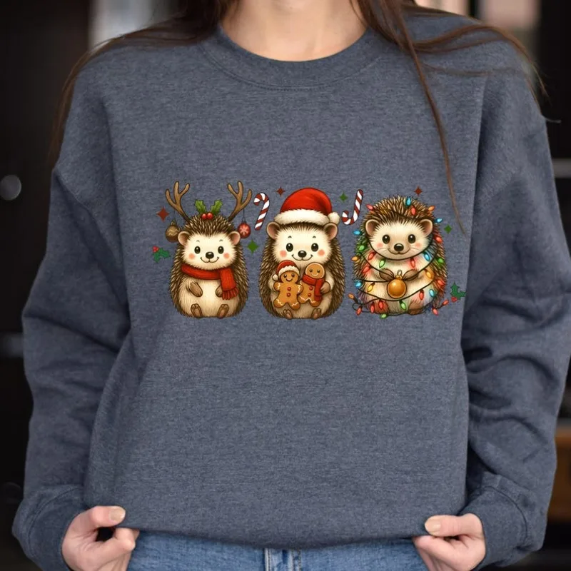 عيد الميلاد القنفذ العرق، سترة قبيحة الأسرة الرجعية أضواء عيد الميلاد منامة عرق هدية لها عيد الميلاد هدية الشتاء الحرارية هوديي