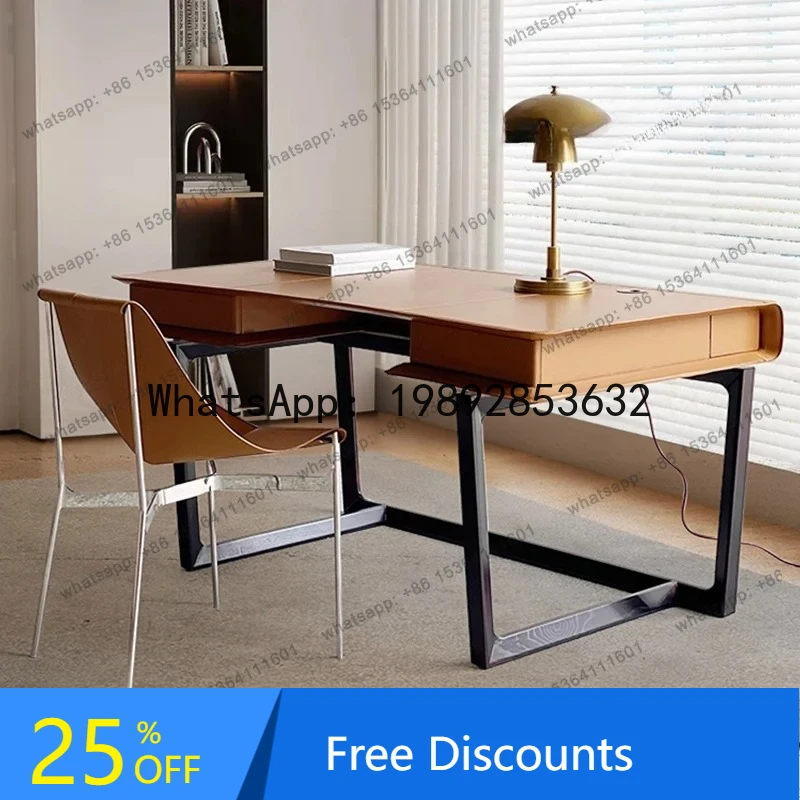 

solid wood leather desk desk boss table modern light luxury simple office table luxury designer furniture
