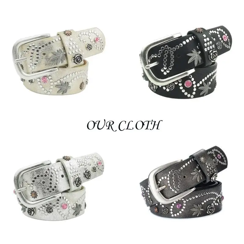 Summer Spring Alloy Rivet Waist Belts for Adult Pin Buckle Belt for Jeans Skirt Y1AC