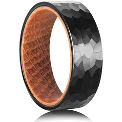 1pc 8mm Black Tungsten Hammered Ring Whiskey Barrel Rings for Man Engagement Wedding Ring, For Daily Wear, Gift For Party Holid