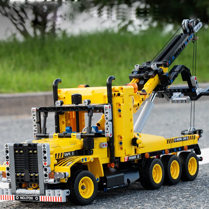 City Engineering Tow Truck Buiding Blocks Model Car Road Trailer Vehicles Technical Bricks Crane Construction Toys For Boys