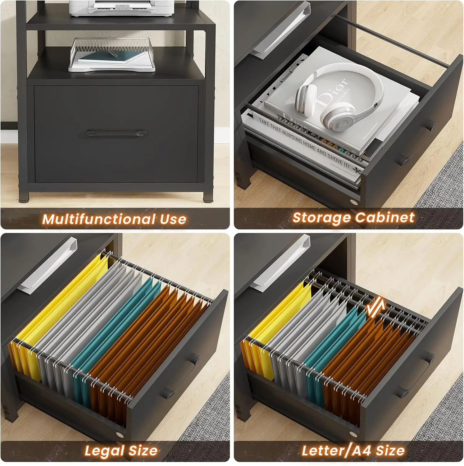 Mesa do computador com 5 gavetas, soquetes de poder e luzes conduzidas, 66 polegadas, mesa do escritório home
