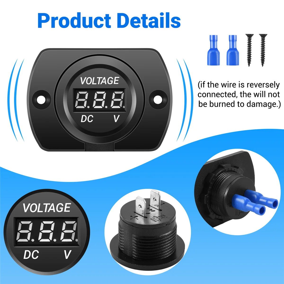 12V-24V Waterproof Car Motorcycle LED Digital Display Voltmeter Voltage Meter Black
