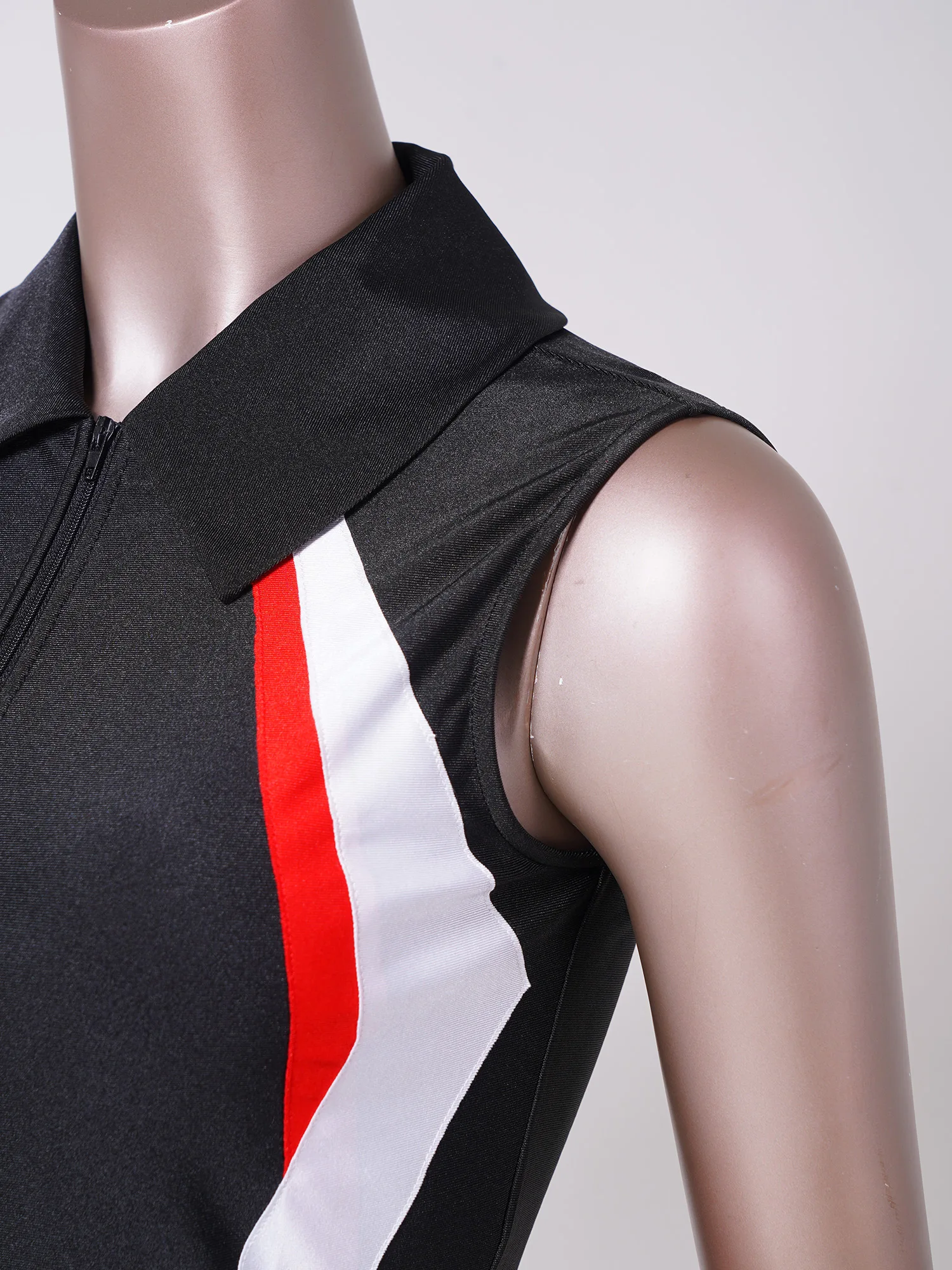 Women Tennis Dress Sleeveless Zipper Turn-down Collar Contrast Color Athletic Dresses Sportswear for Golf Badminton Training