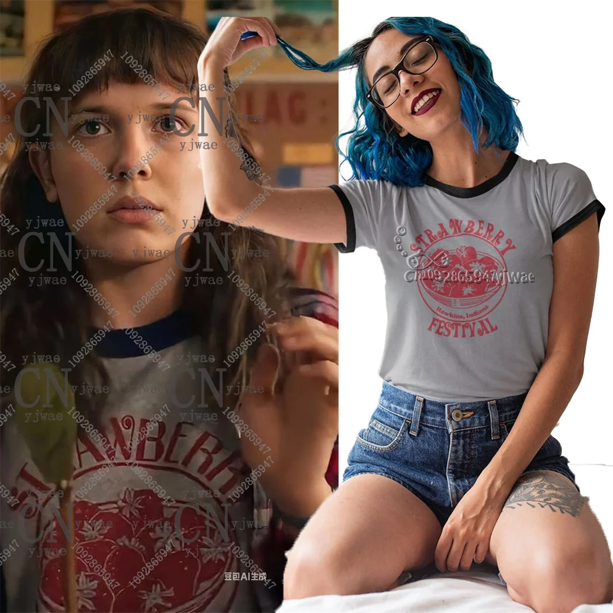 Camiseta Retro del Festival de Fresas de Hawkins, Indiana, Réplica del Personaje Eleven, Camiseta de Moda de Manga Corta para Mujer, Verano