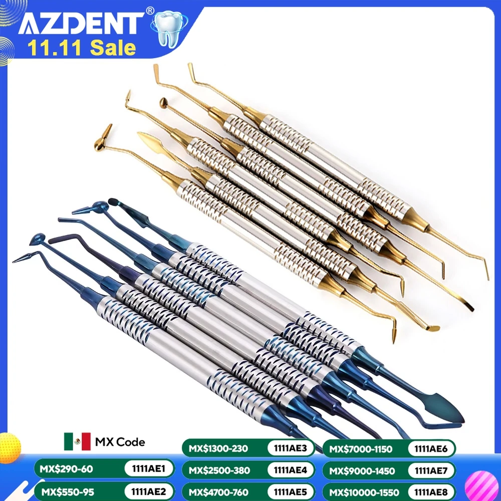 

AZDENT 6 шт., стоматологические композитные шпатели для наполнения, инструменты для наполнения смолой, ремонт, нержавеющая сталь, титановое покрытие, инструмент с толстой ручкой