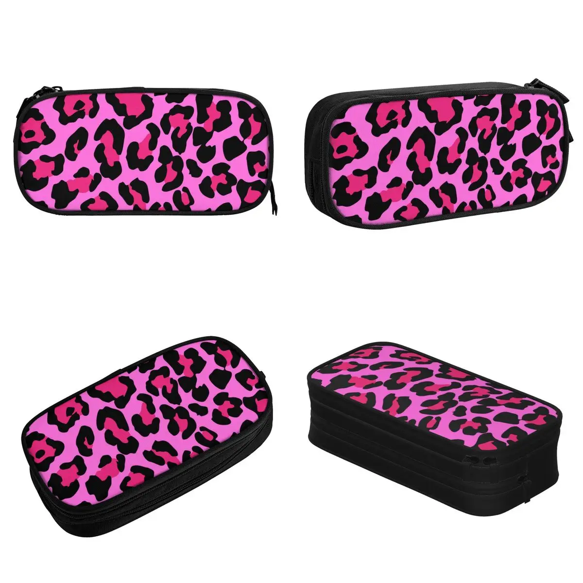 Estojo Lápis Leopardo com Zíper para Crianças, Pink Cheetah Animal Lápis Casas, Saco De Armazenamento Grande, Papelaria Para Escritório, Pen Box, Novo