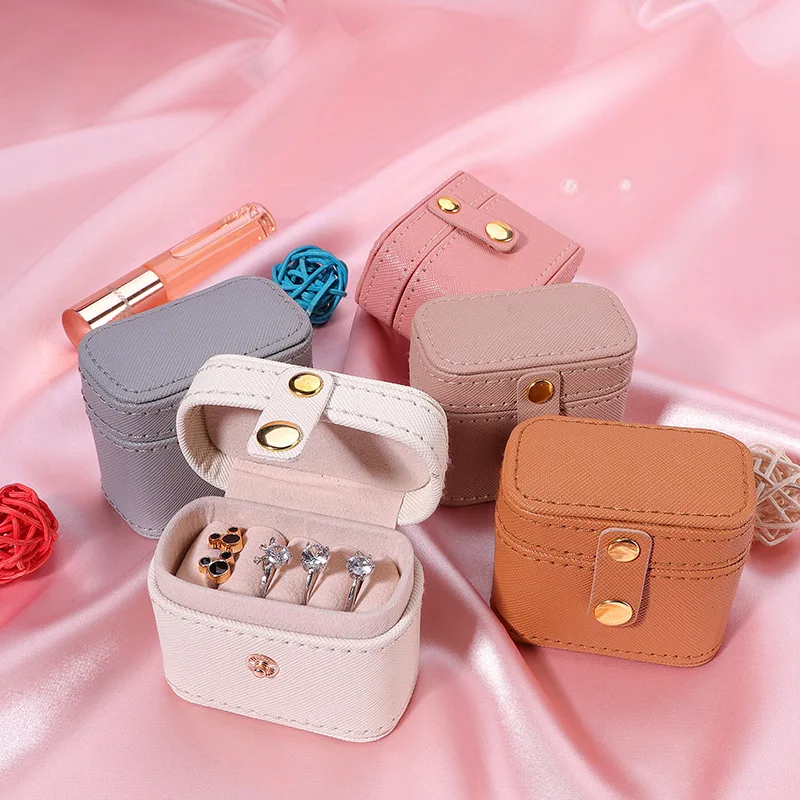 

Mini PU Leather Ring Box Portable Travel Jewelry Organizer for Rings Earrings Small Jewelry Case with Snap Closure Multi Colors