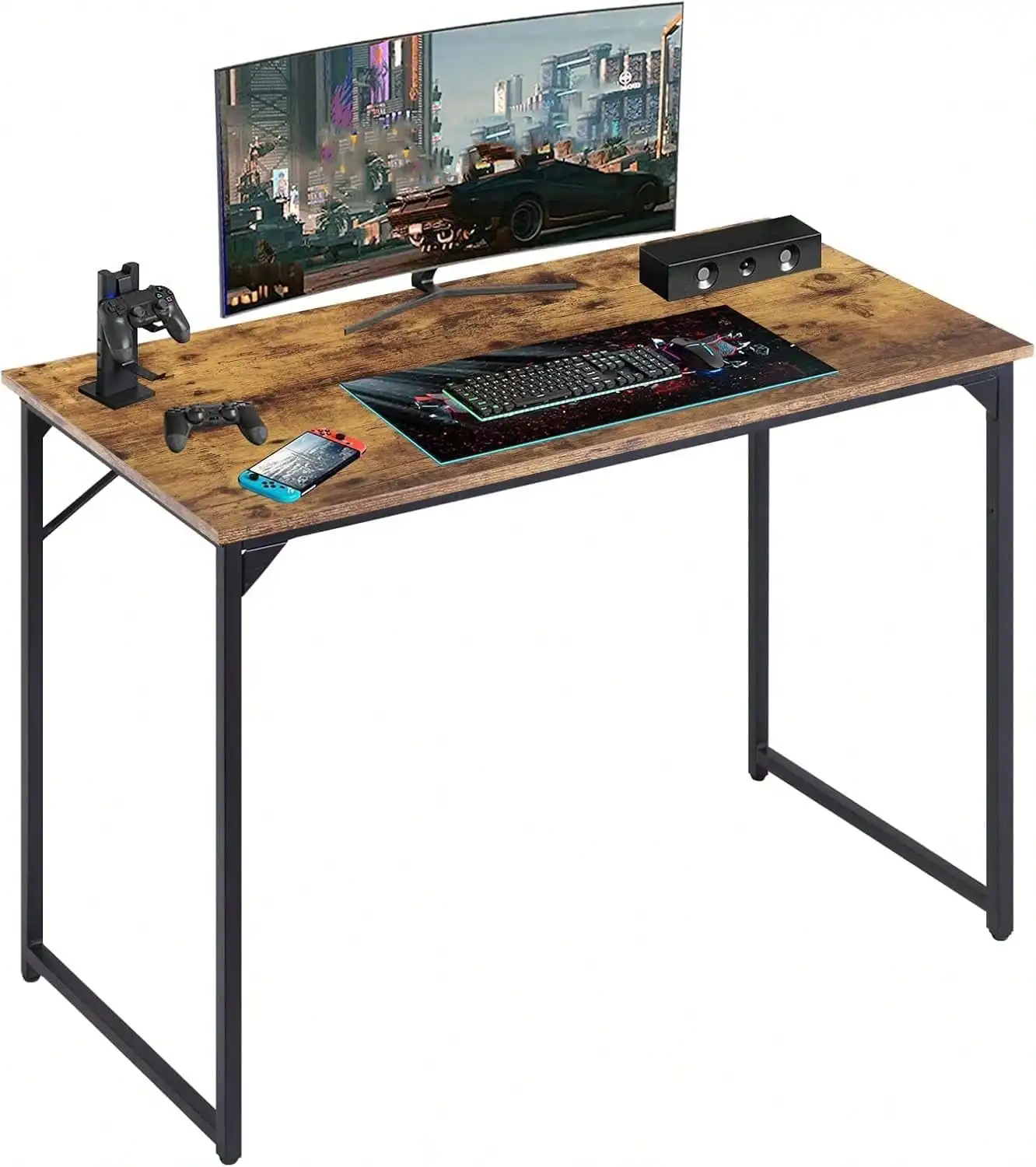 

2026 New Version 47 Inch Brown Computer Desk Modern Wood Metal Frame Gaming Writing Workstation For Home Office Small Space