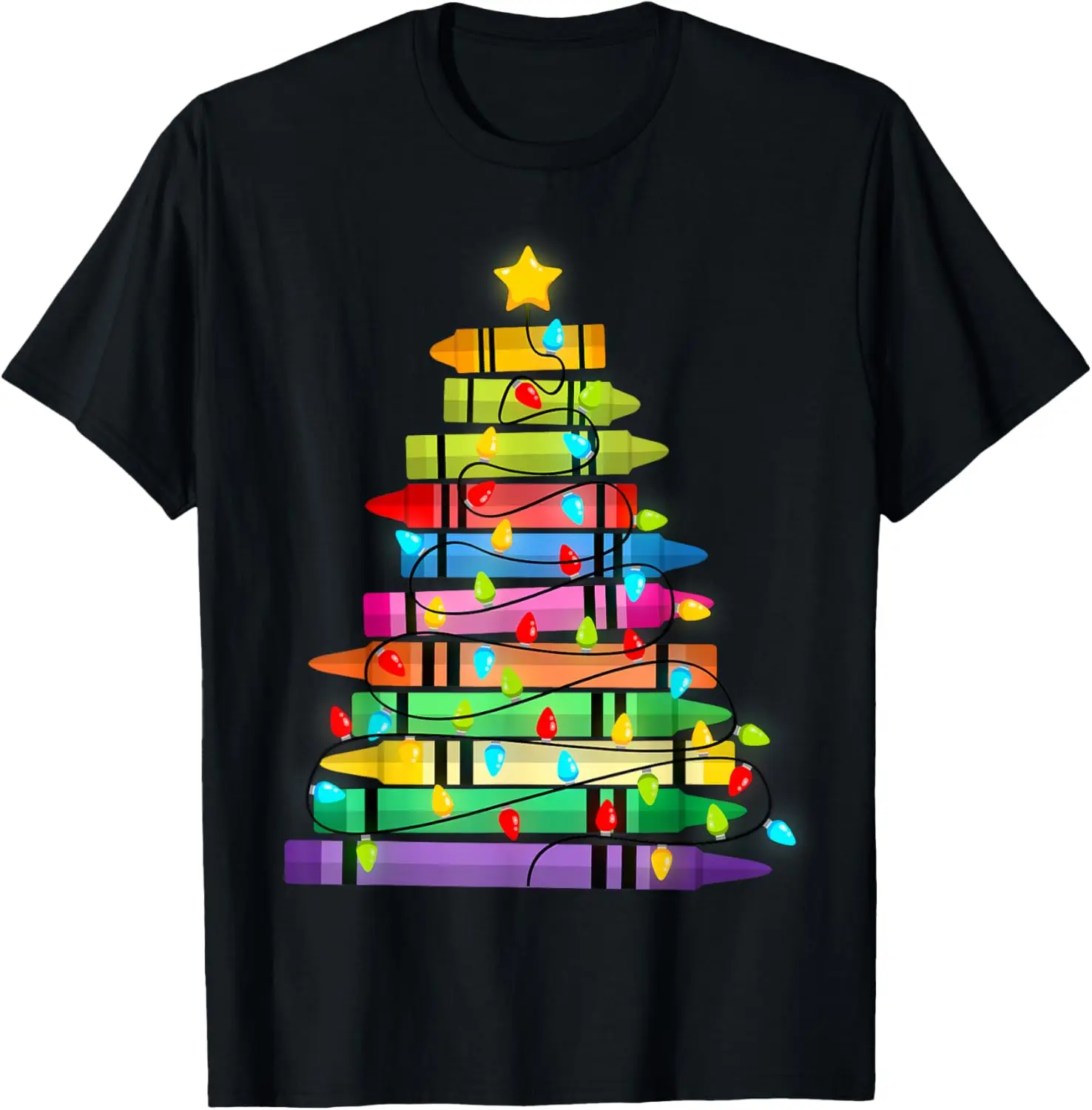 

Teacher Crayon Christmas Tree Lights Student School Xmas T-Shirt