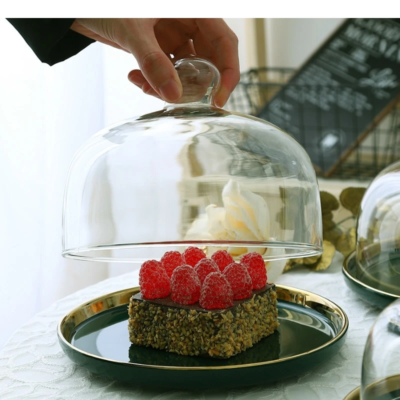 Glass Transparent Cover Fruit Plate Ceramics Afternoon Tea Cake Tray West Point Dessert
