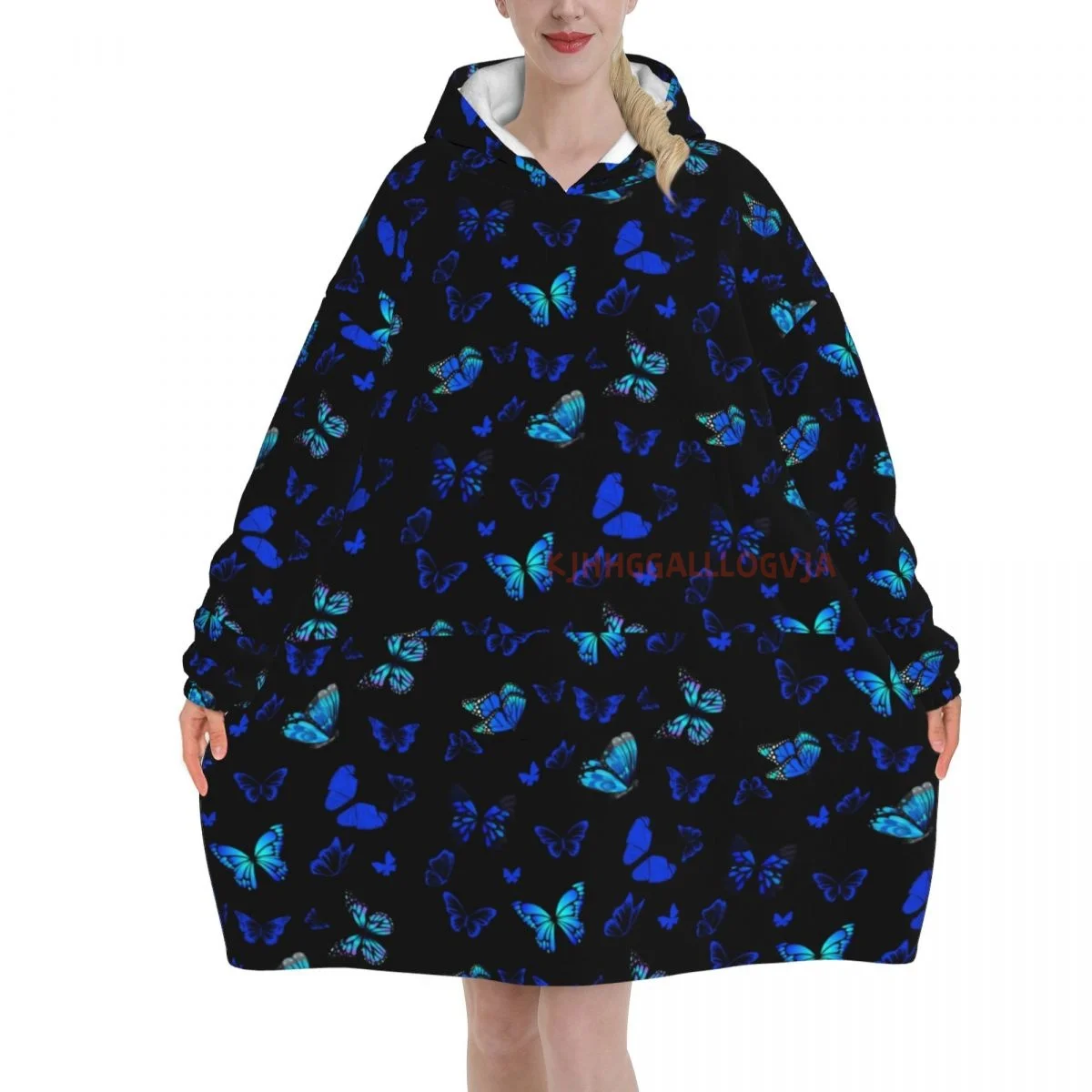 Butterfly Wearable Flannel Blanket Hoodie Oversized Hooded Blanket Pullover Sweatshirt Fleece Sherpa Blankets with Pockets