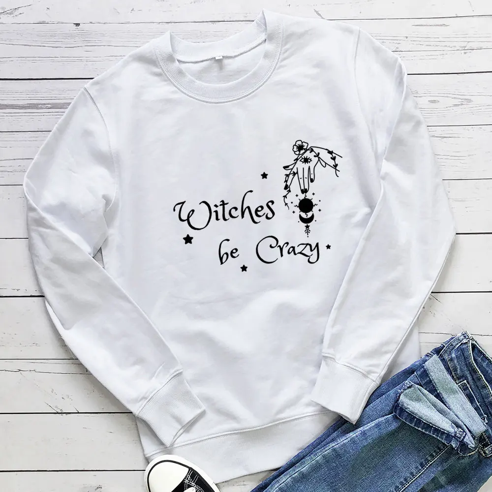 

Witches Be Crazy Halloween Sweatshirt Unisex 100%Cotton Women Spring Autumn Funny Casual Long Sleeve Top Gift for Her