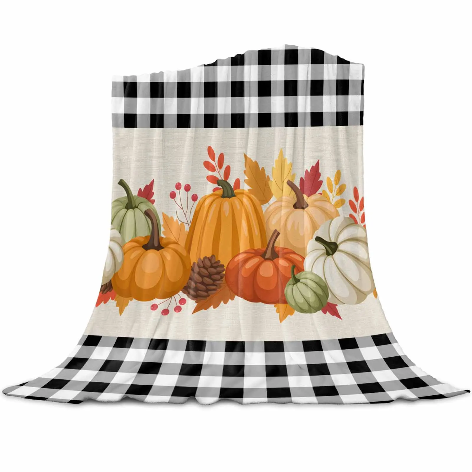 

Farmhouse Plaid Autumn Pumpkin Throws Blankets for Sofa Bed Winter Soft Plush Warm Sofa Throw Blanket Holiday Gifts