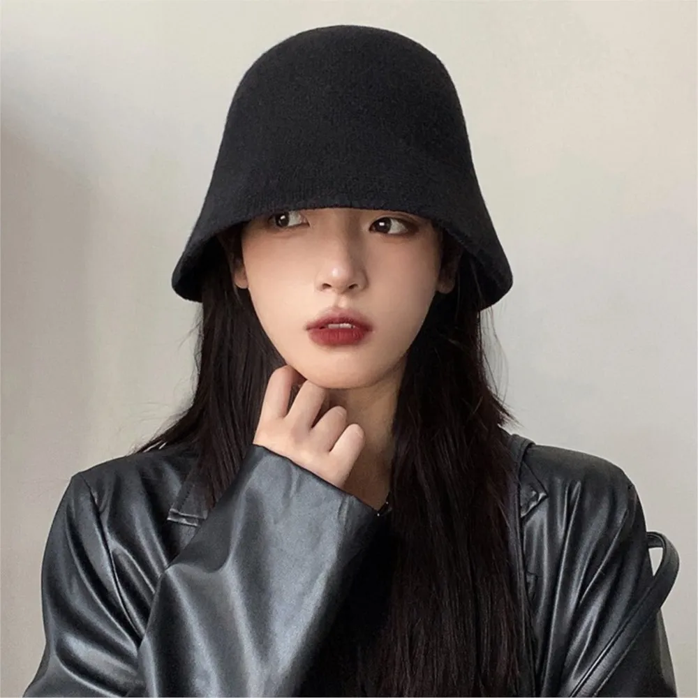Adults Ladies Retro Cloche Bucket Hat Wool Cashmere Material Solid Soft Warm Winter Fashion Head Cap Outdoor Headwear