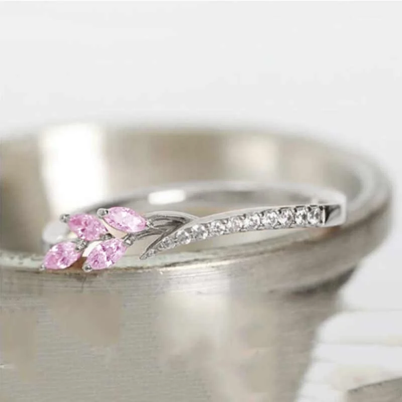 Huitan Frauen Mode Weiß Kubikzircon Niedlichen Blatt Hochzeit Verlobungsring Temperament Süße Weibliche Accessoires Aussage Schmuck – Detail 28