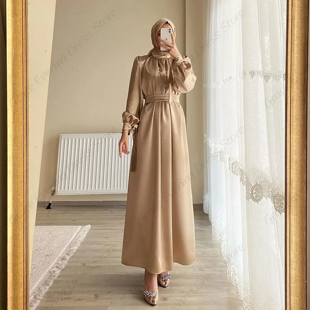 Gaun Malam Maxi Lengan Panjang Hijau Zamrud Gaun Formal Sederhana Berikat Gaun Pesta Muslim Elegan 2025 Kedatangan Baru Disesuaikan