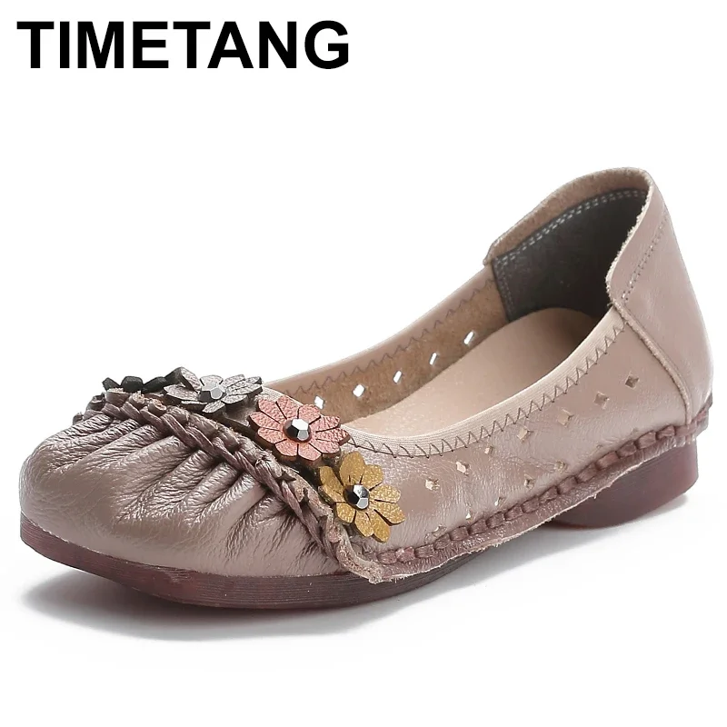 

Женские винтажные туфли из натуральной кожи, с круглым носком