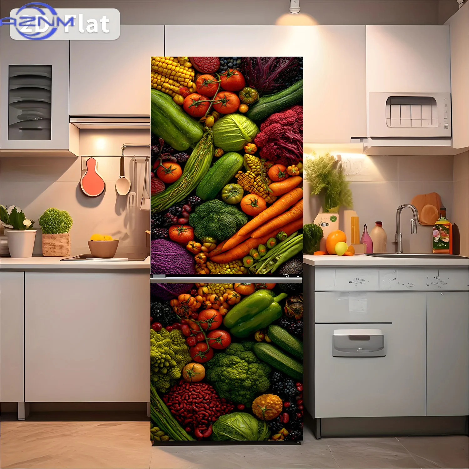 2D Flat Printing 1pc Refrigerator Sticker 60×180cm Multicolor Fruit and Vegetable Collection Themed Design Wall Sticker Decora