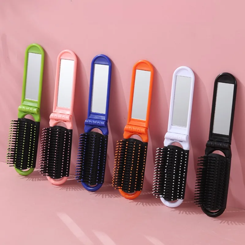 Anti Static Hair Comb Travel Foldable Hair Brush with Mirror Portable Detangling Hair Brush Scalp Massage Brushes Styling Tools