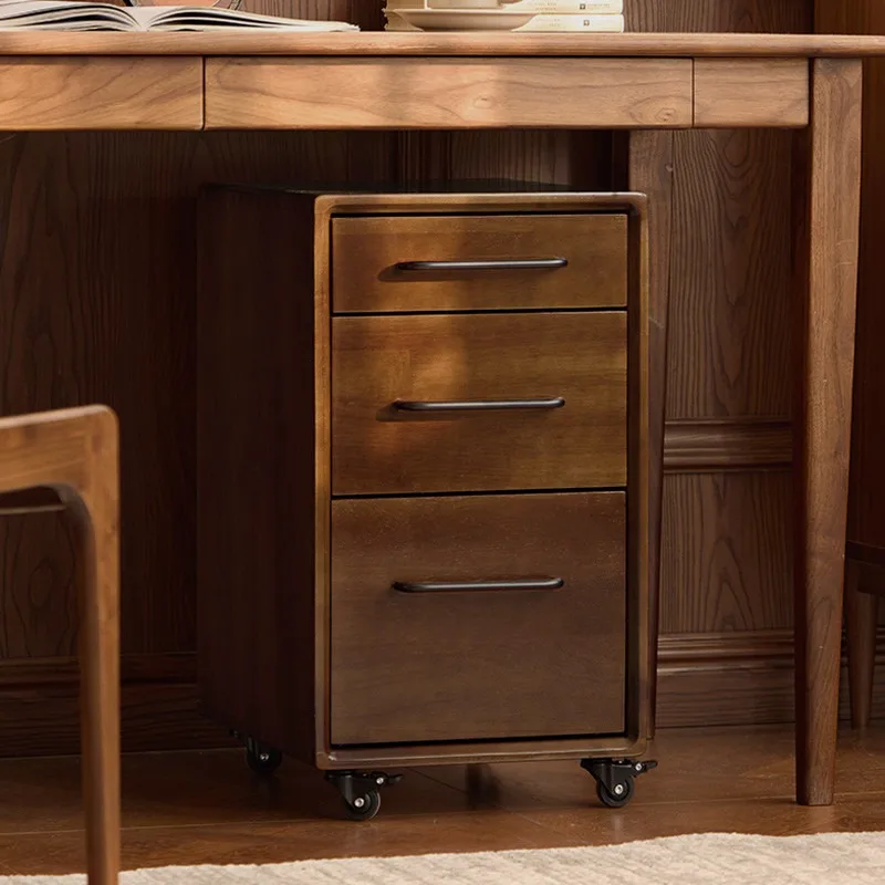 Home Solid wood file cabinet, simple removable storage, three-bucket cabinet, desk, lower drawer cabinet, study, bedside table w