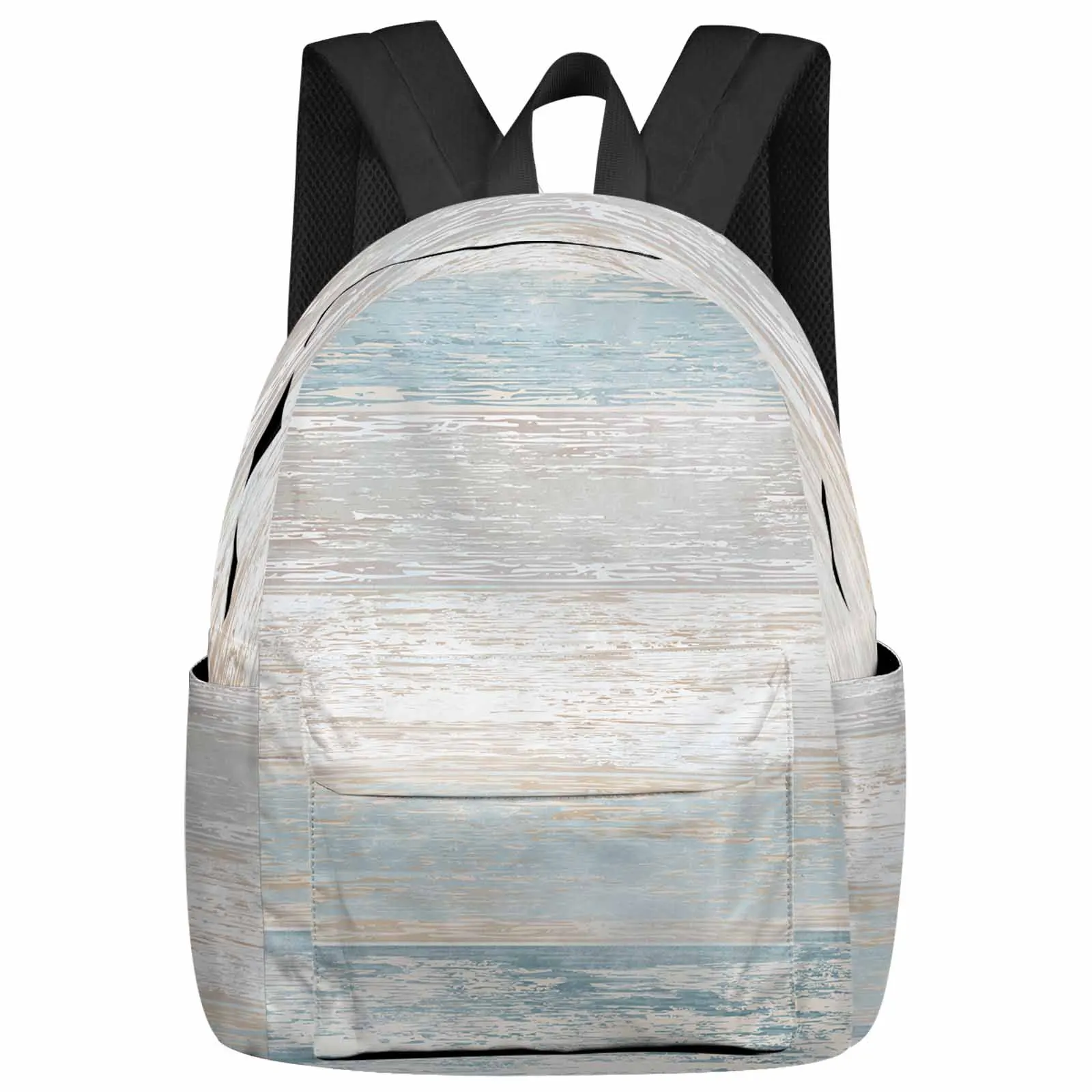 Retro Wood Grain Light Blue Gradient Backpack Teenagers Student School Bags Laptop Custom Backpack for Men Women Travel Bag