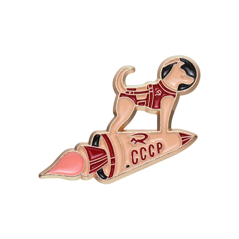 Retro Dog Rocket Enamel Pin Animal Badge Brooch Astronaut Jewelry Custom Friends Accessories Wholesale Lapel Hat Shirt Gift