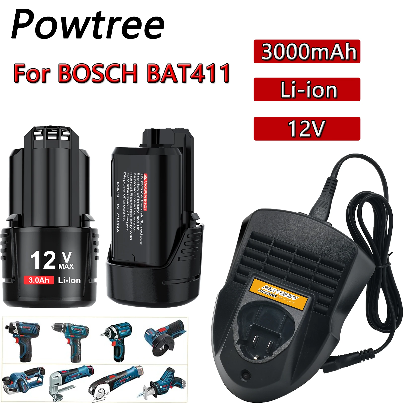 Akumulator litowo-jonowy 12V 3000mah do BOSCH BAT412A BAT413A D-70745GOP 2607336013 2607336014 PS20-2 ładowania akumulatora