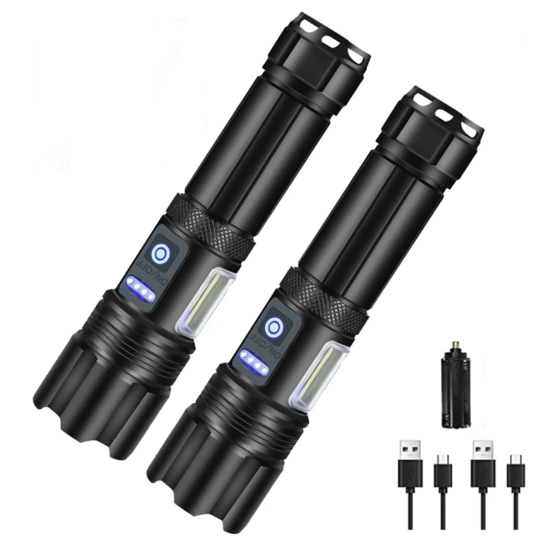 Rechargeable Flashlight, 2 X 150000 High Lumen Super Bright Flashlights, 7 Modes, Powerful Handheld LED Flashlight