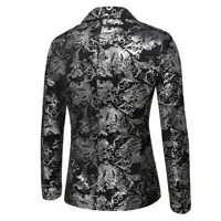 Men's Slim Fit Print Blazer Jacket 2025 Fashion Handsome Business Casual Silver Stage Show Suit Small Menswear 3