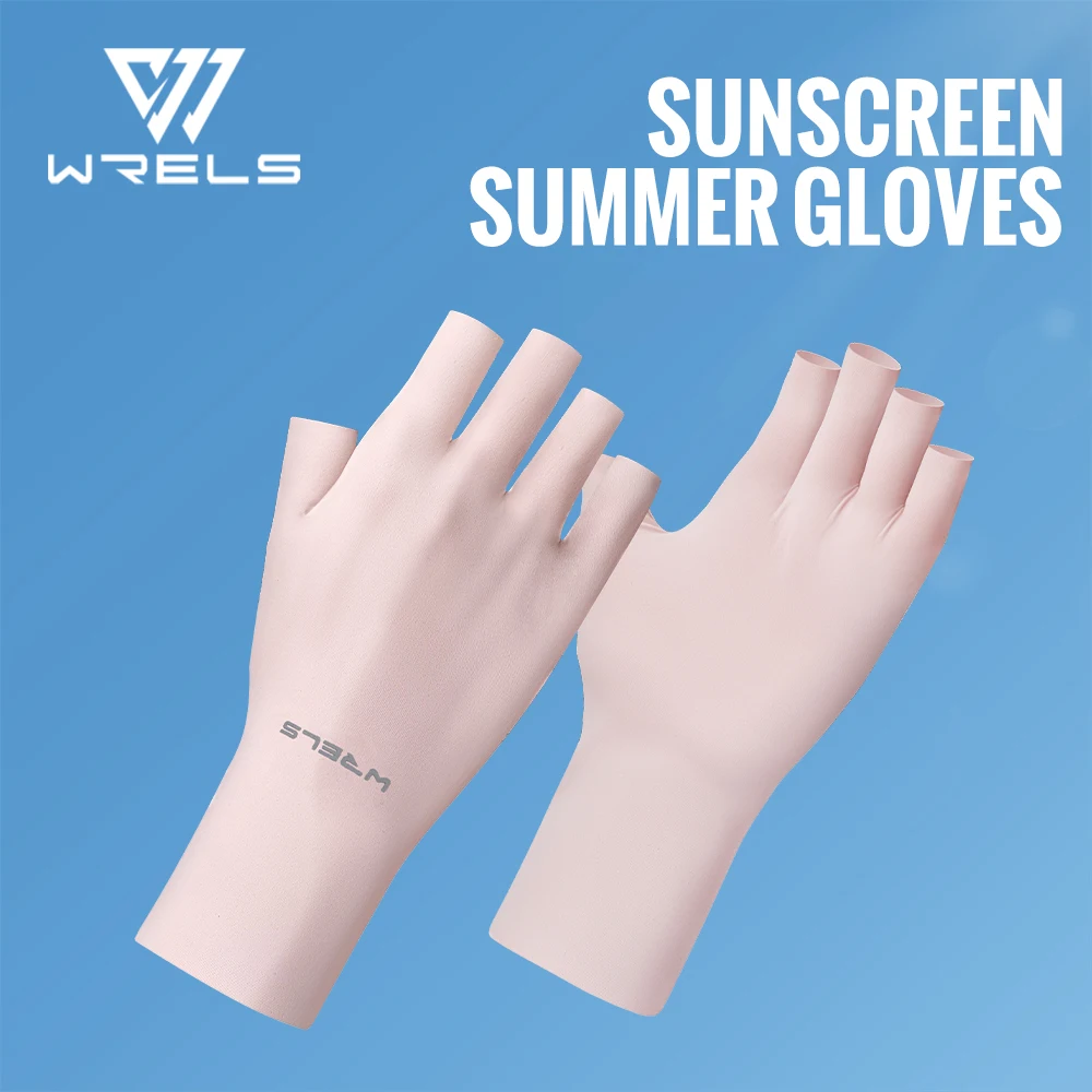 

WRELS Sunscreen Protection Fingerless Long Gloves Casual Elastic Anti-UV Half Finger Gloves Cool Thin Short Cycling Mittens