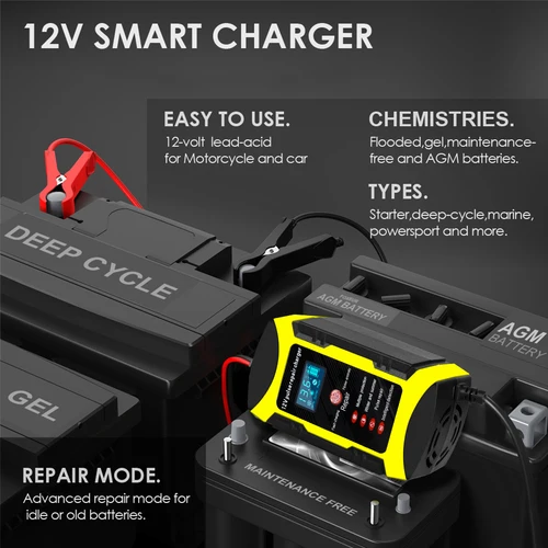 Imagen 2 del producto Cargador de Batería Inteligente para Auto y Moto KEBIDUMEI 12V 6A, Reparación de Baterías, Enchufe US/EU/AU/UK, Pantalla Digital, Accesorios para Auto