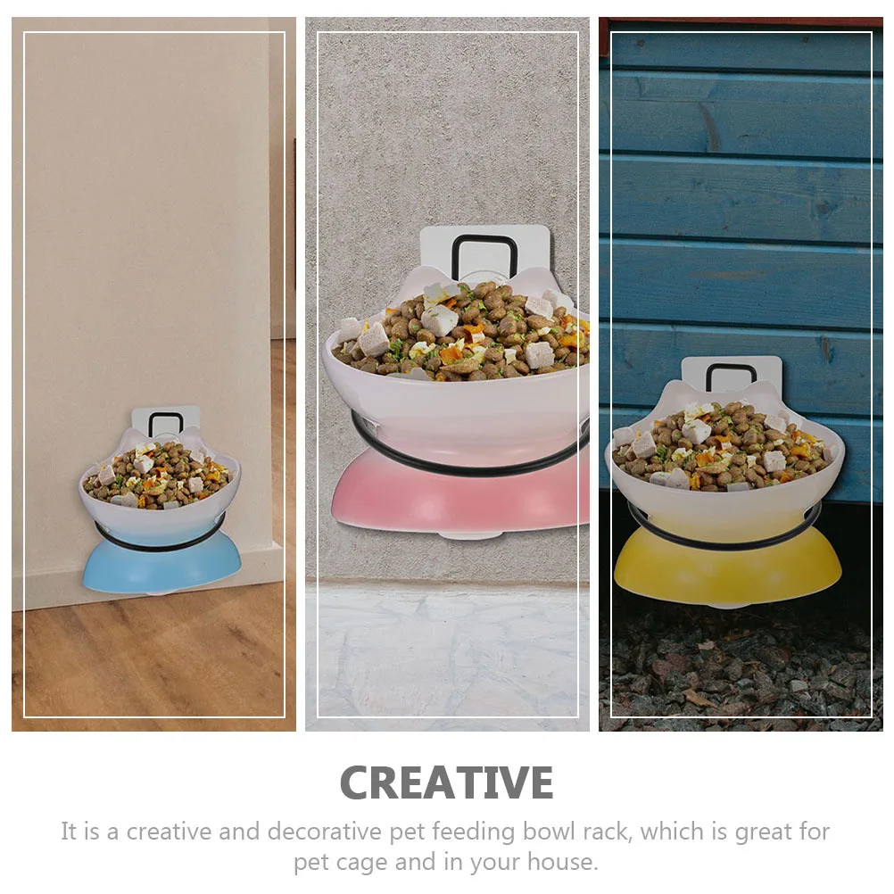 

1Set Pet Bowl Holder Black Rustic Iron Plastic Wall Hanging Feeder Rack for Cat Dog Feeding Station Easy Clean Design