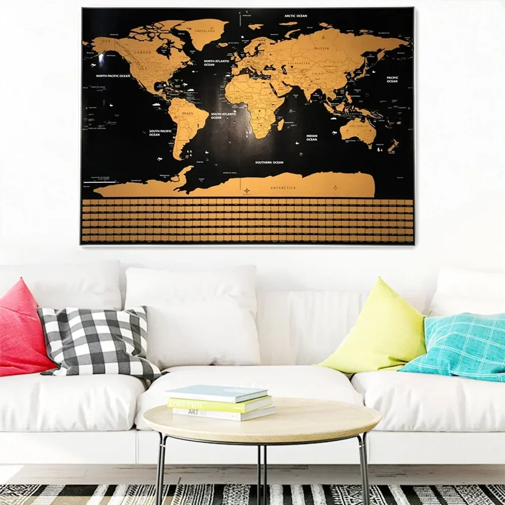 1 PCS Large Deluxe Mapss Personalize Travel Mapss Scratch Off Foil Layer Coating Poster Global Mapss Bedroom Living Room Decor