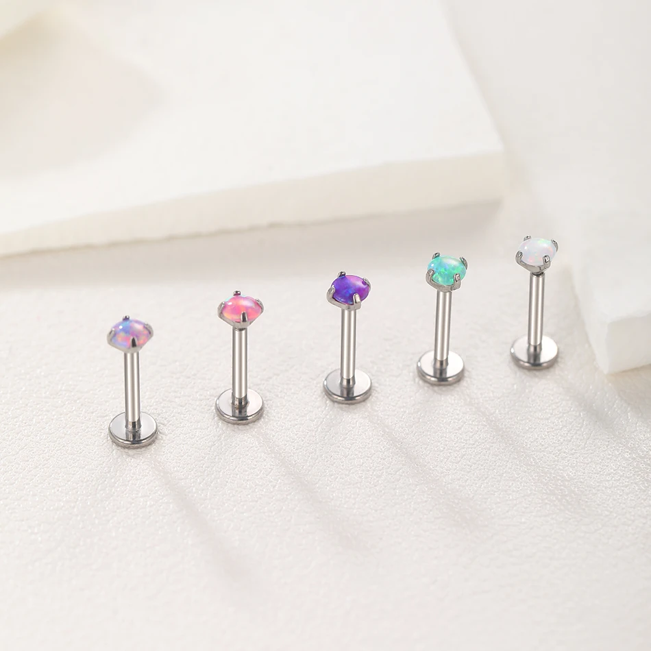 1pcs Titanium 2/2.5/3/4mm Opal Purple Labret Piercing for Women Flat Back Stud Earring Tragus Helix Piercings Body Jewelry