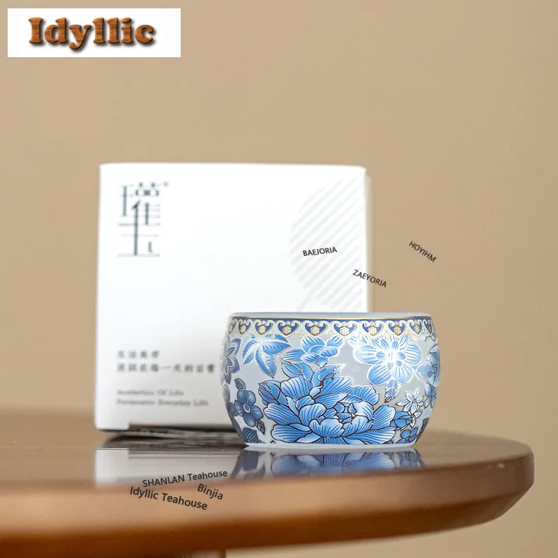 

60ml Blooming Flowers Glass Teacup Retro Tea Bowl Beautiful Tea Cup Tea-tasting Meditation Cup Jianzhan Master Cups Tea Items