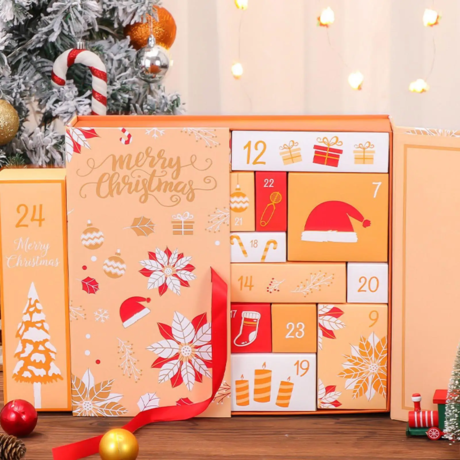 Foldable Christmas Advent Calendar Box 24-Day 2025 Empty Fillable Case Holiday Festival Birthday Stocking Candy Treat Organizer