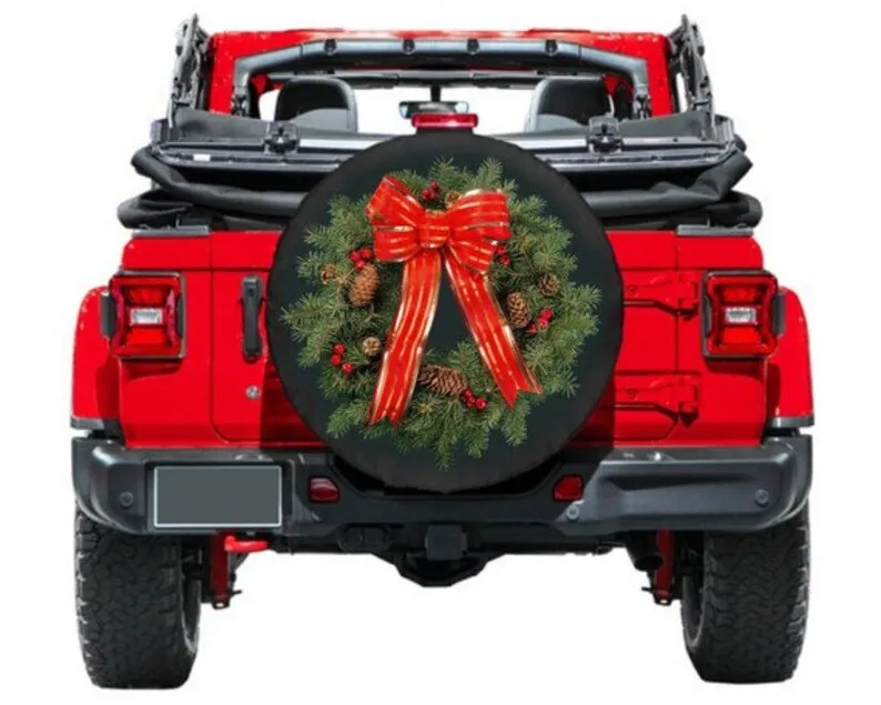 Christmas Wreath Spare Tire Cover, Backup Camera option, Xmas Tire Cover, Christmas Car Accessories for jeeps, Rear camera tire