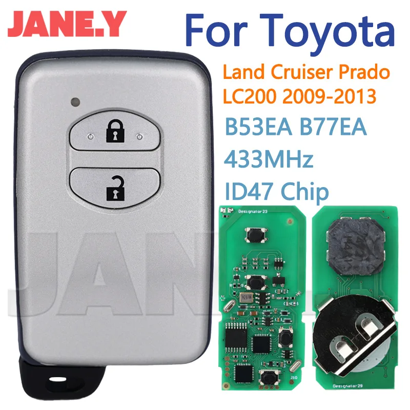 

Умный дистанционный ключ от автомобиля для Toyota Land Cruiser Prado LC200 2009-2013 B53EA B77EA ASK 433 МГц 47 чип A433 автоматический дистанционный ключ 2 кнопки