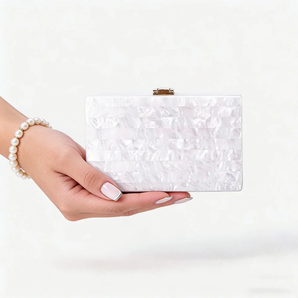 

Women White Striped Acrylic Luxury Party Evening Bag Woman Cute Wedding Box Vintage Clutch Purse Mini Female Handbag Purses