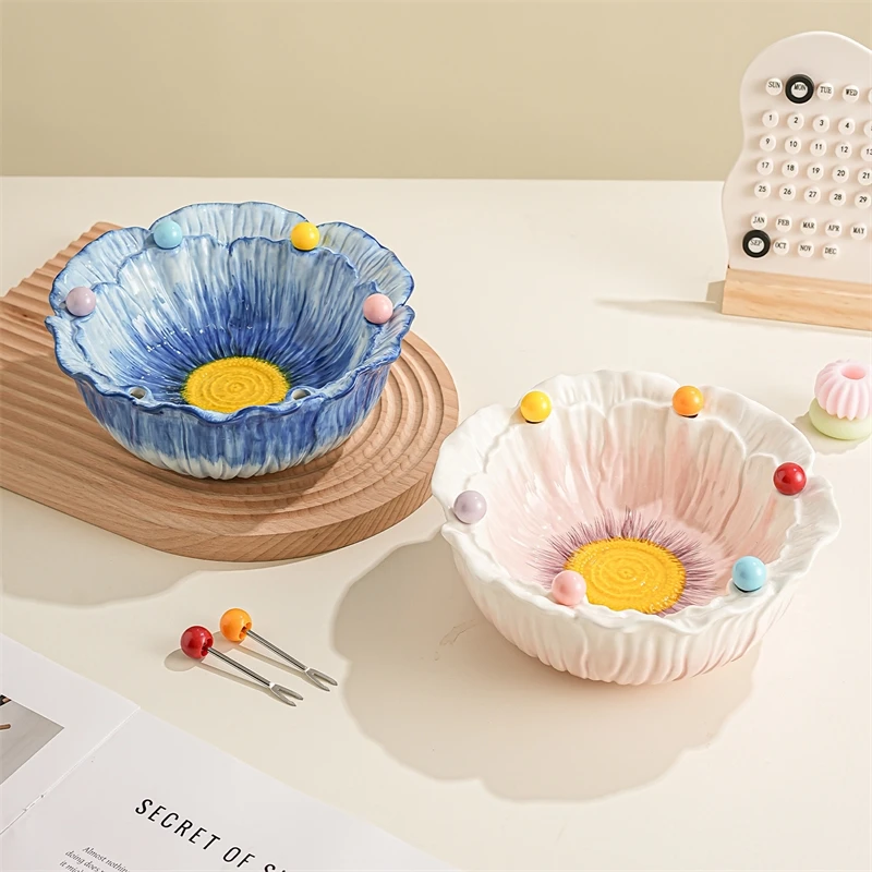 

Элегантный набор вилок для цветов и фруктов, фруктовые шампуры из нержавеющей стали с керамической банкой для домашнего декора, центральный декор для женщин, Рождество