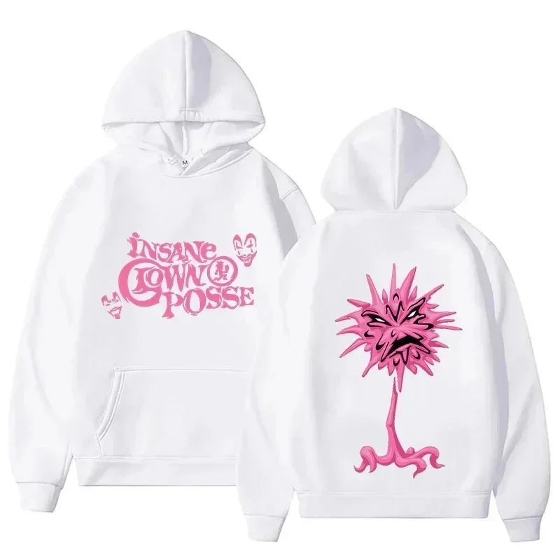 سترة وبلوز ذات قلنسوة برسومات عصرية من The Insane Clown Posse بتصميم فريد من نوعه، سويت شيرت كاجوال باللون الأبيض للشارع