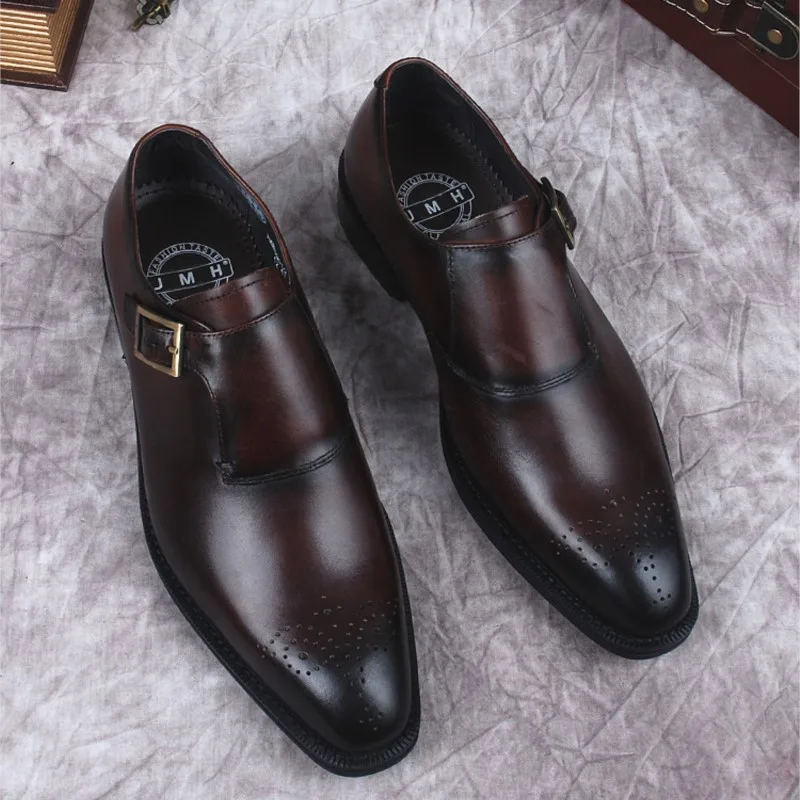 Fashion Men's Loafers Shoes Black Brown Genuine Leather Buckle Strap Loafers Men Casual Shoes Formal Dress Summer Oxford Shoes