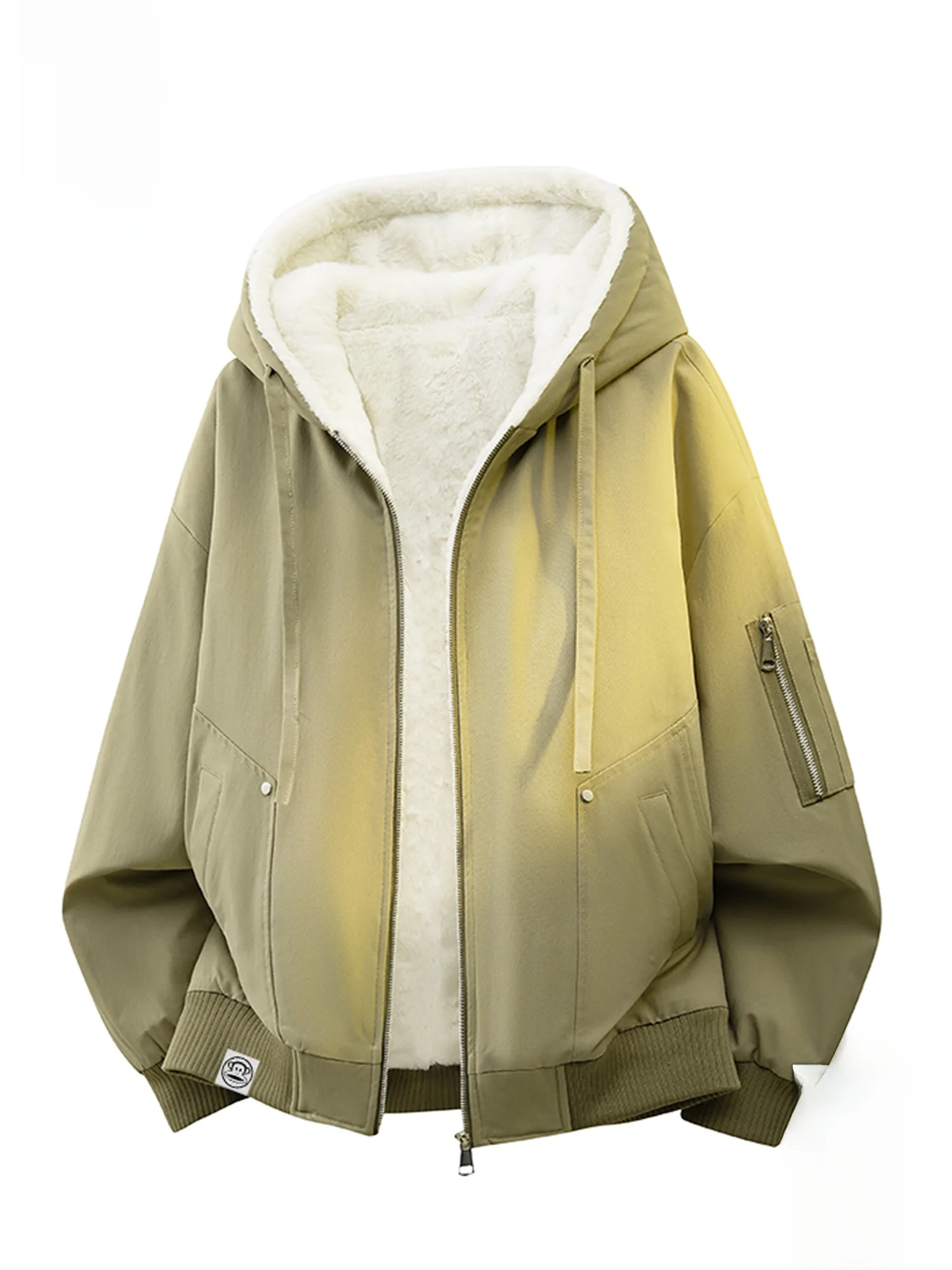 

Мужская зимняя куртка Paul Frank Large-Mouth Monkey 2025 года, новая, с капюшоном, на флисовой подкладке, молодежная, повседневная, с длинными рукавами, на молнии