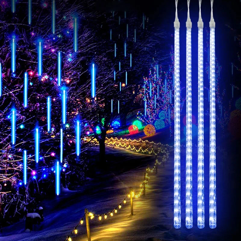 LED Meteor Shower Rain Lights Waterproof Falling Raindrop Fairy String Light Christmas Decoration Outdoor Holiday Party Patio