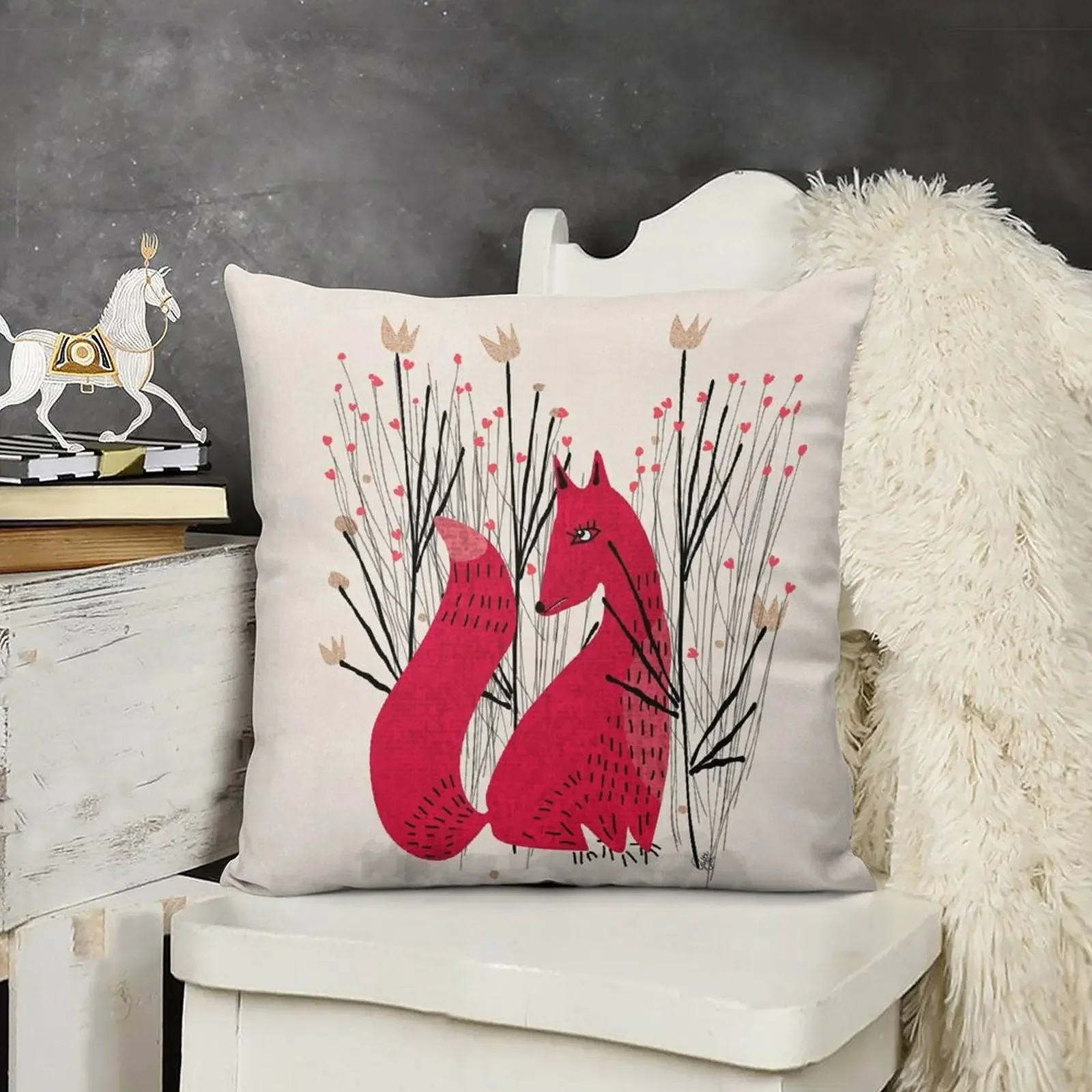 

Fox in Shrub Throw Pillow Cushions Home Decor luxury decor Pillow Cases Decorative pillow